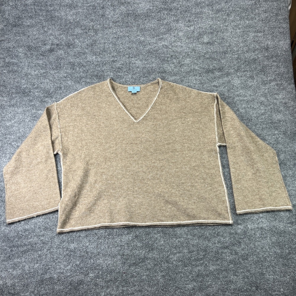 CeCe Women's Solid Long Sleeve V-Neck Sweater Brown Size L Large‎ Baggy